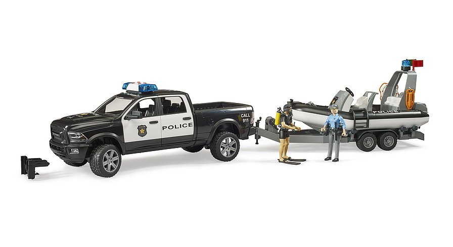 RAM 2500 Politie Pick-up, L+S Module, Aanhangwagen met Boot en 2 Figuren