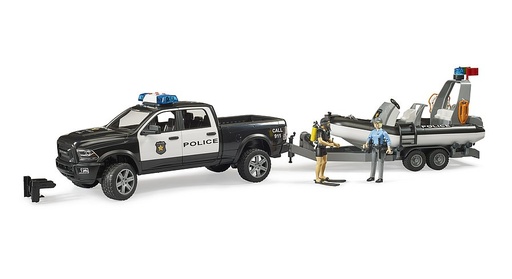 [BR2507] RAM 2500 Politie Pick-up, L+S Module, Aanhangwagen met Boot en 2 Figuren