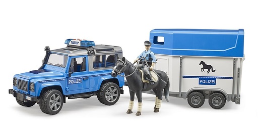 [BR2588] Land Rover Defender politievoertuig, paardentrailer, 1 paard en politieagent